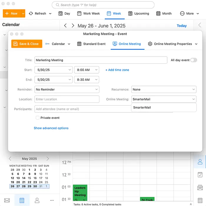 Mailbox view with calendar sidebar