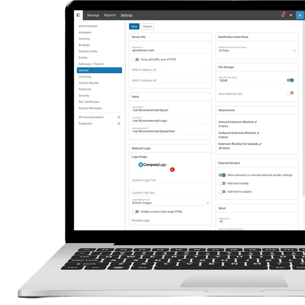 Admin control panel view