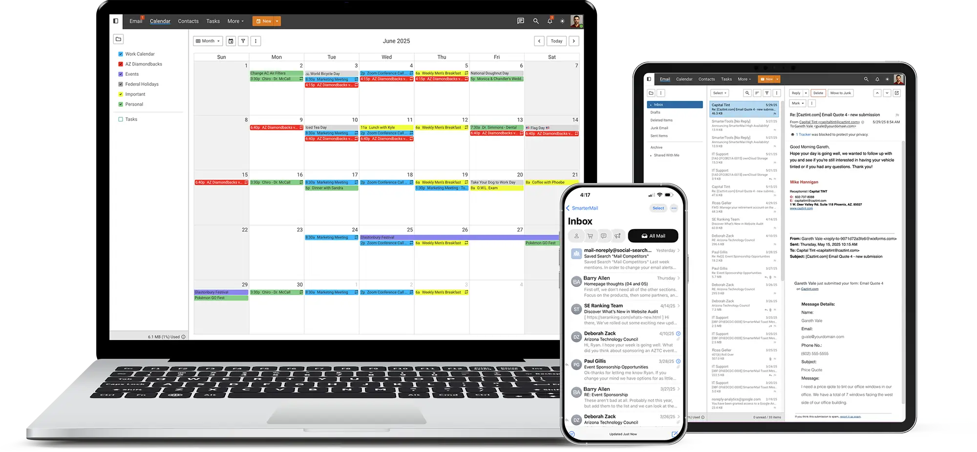 SmarterMail responsive webmail dashboard